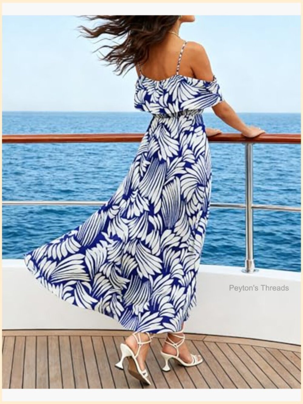 Off Shoulder Spaghetti Strap Maxi A-Line Dress - Picture 6 of 7